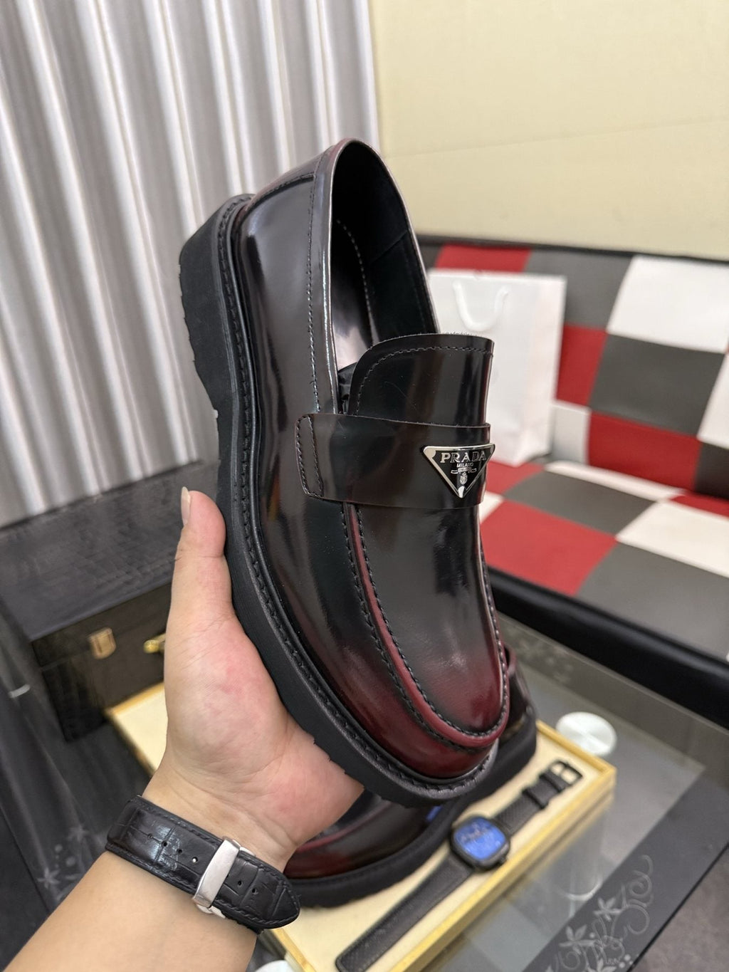 Prada Triangle Plaque Loafers