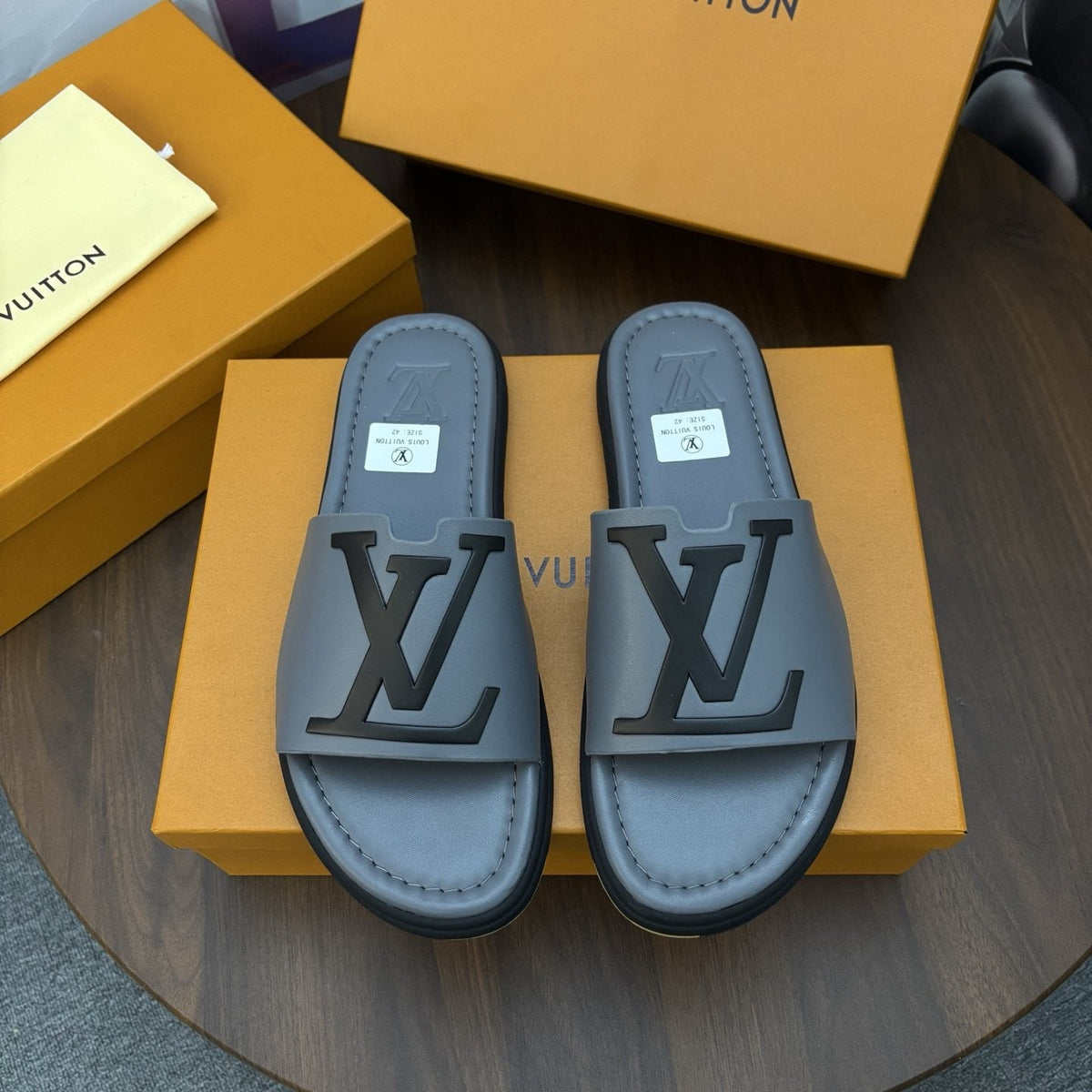 Louis Vuitton Men's Raised-Monogram Slide Sandals