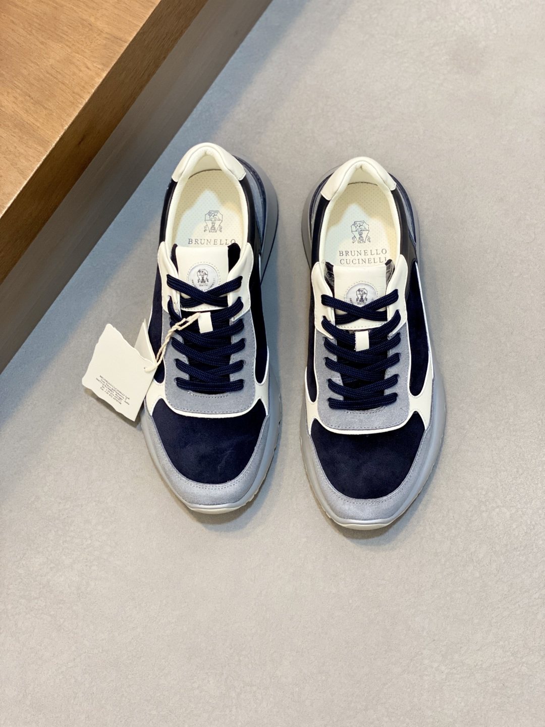 Brunello Cucinelli Navy and Gray Low-Top Sneakers