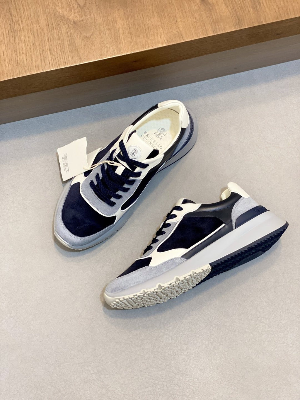 Brunello Cucinelli Navy and Gray Low-Top Sneakers
