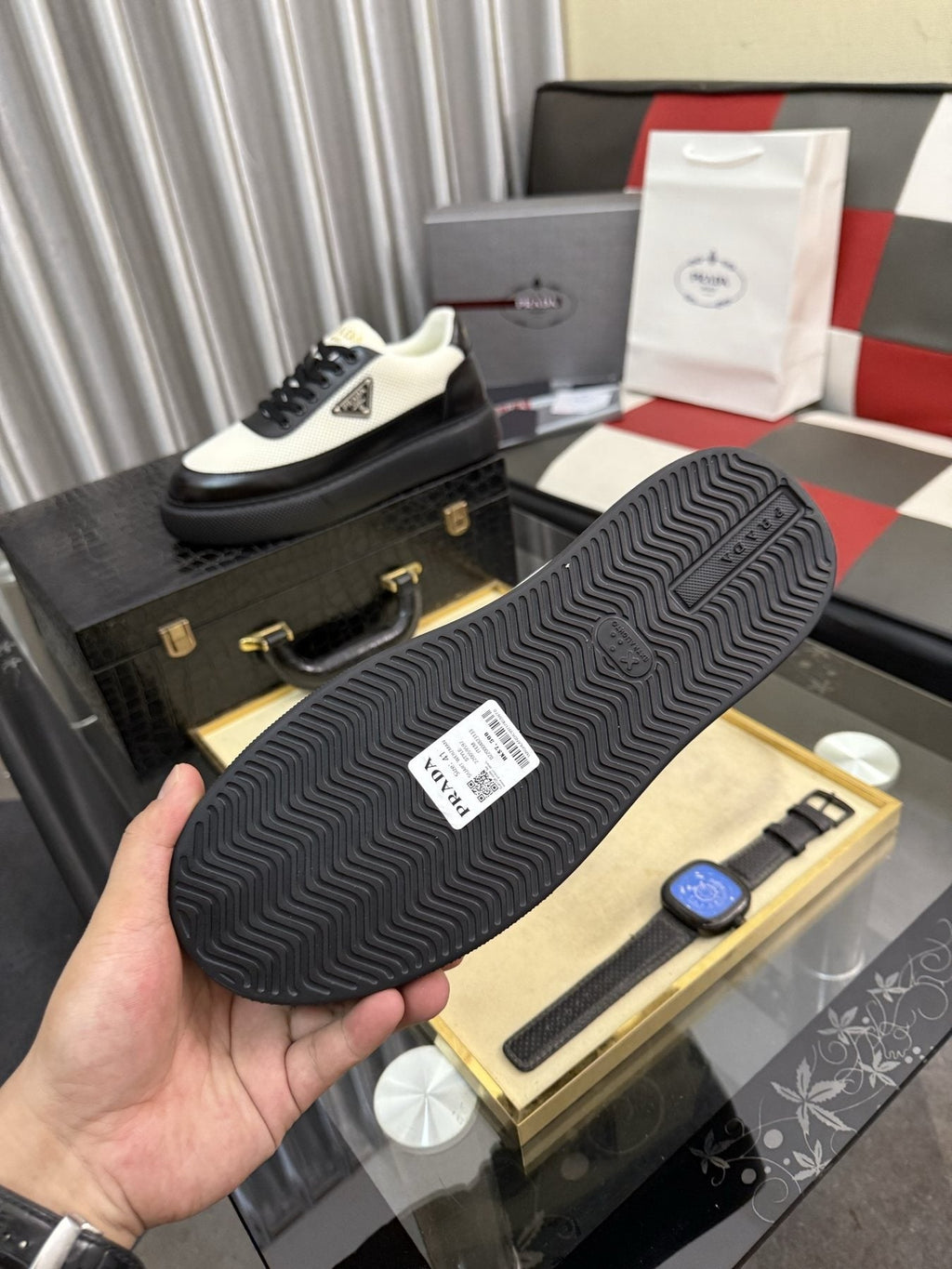 Prada Men's Triangle Badge Low-Top Sneakers - Rubber Outsole