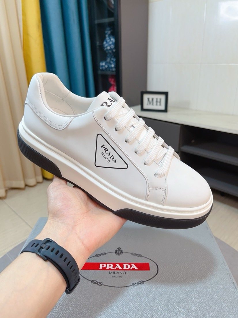 Prada Men's Triangle Patch Low-Top Sneakers - Leather Lining