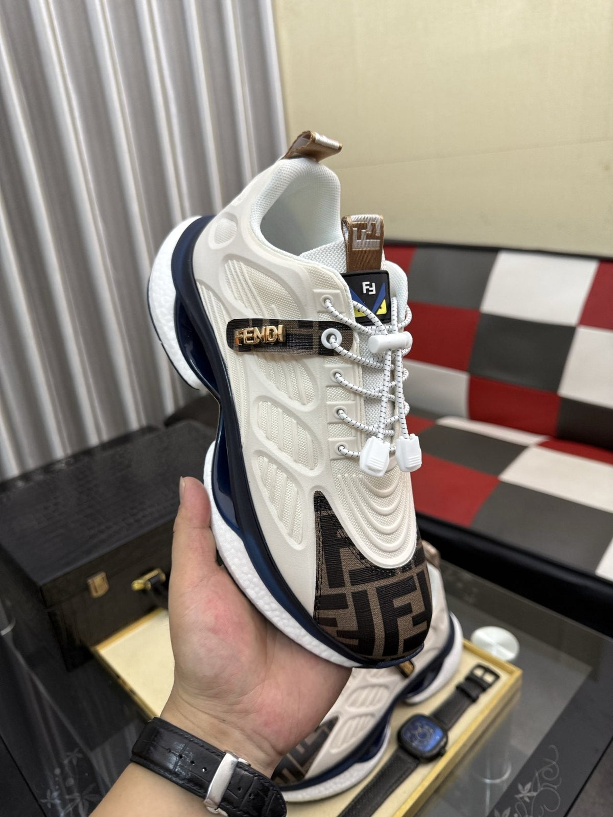 Fendi Men's Patterned Toe Low-Top Sneakers - Lace-Up Closure