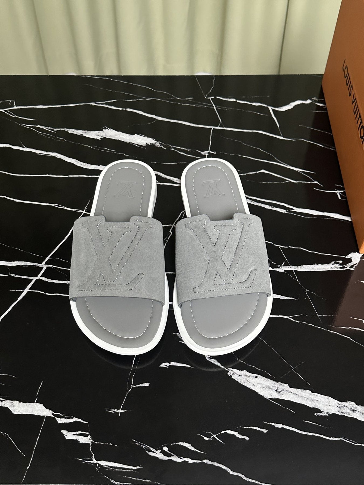Louis Vuitton Embossed Strap Slide Sandals