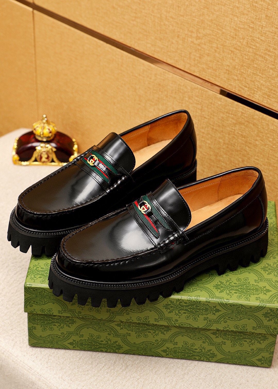 Gucci Striped Vamp Lug Sole Loafers