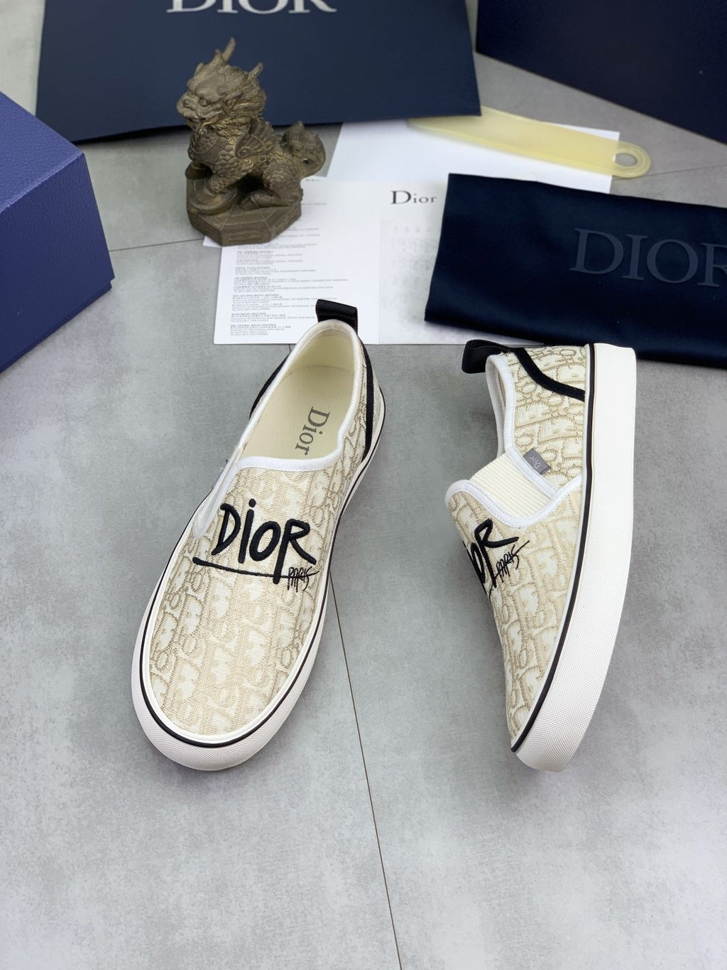 Dior Ivory Canvas Slip-On Sneakers