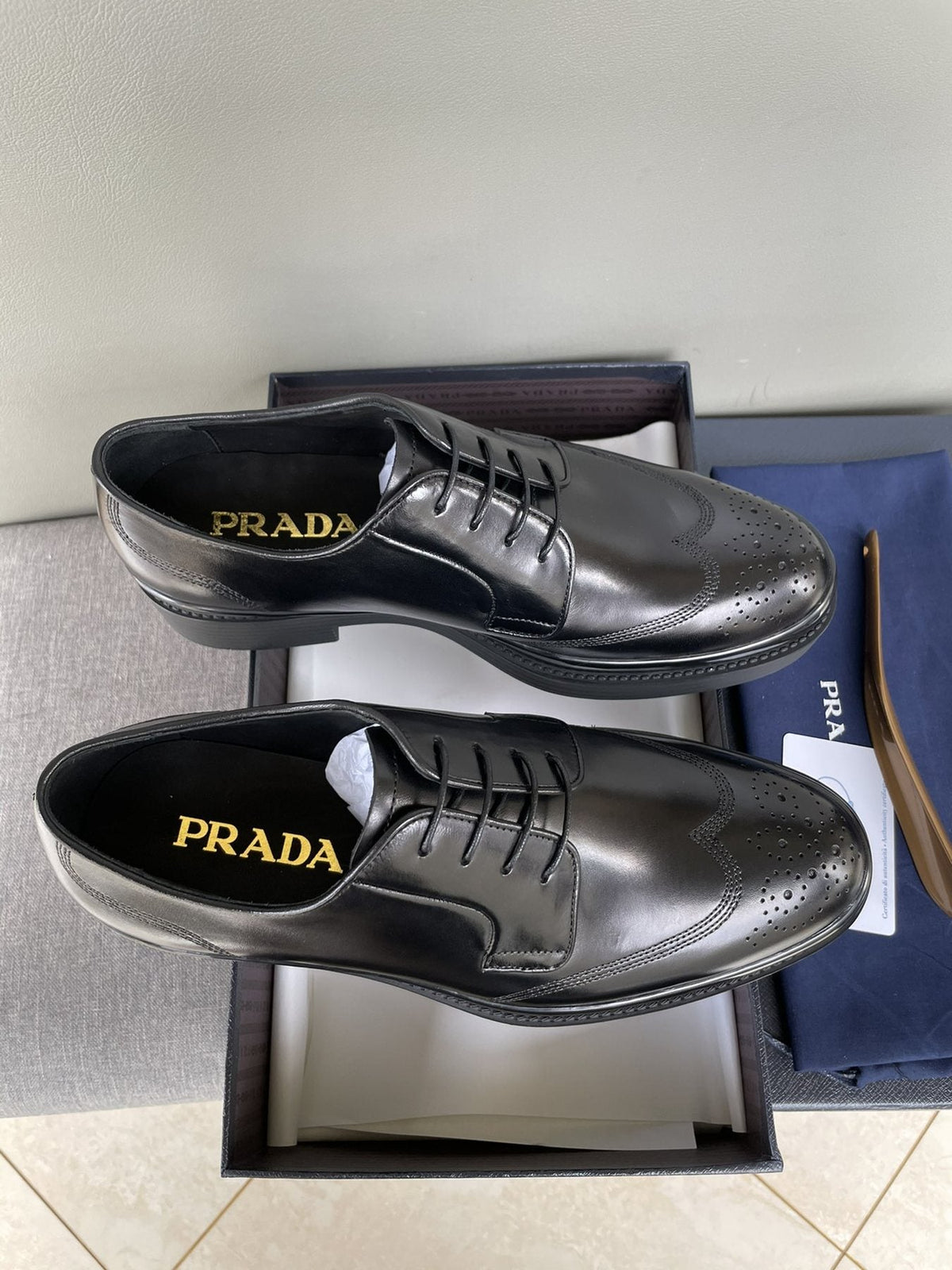 Prada Black Brogue Lace-Up Dress Shoes - Leather Lining