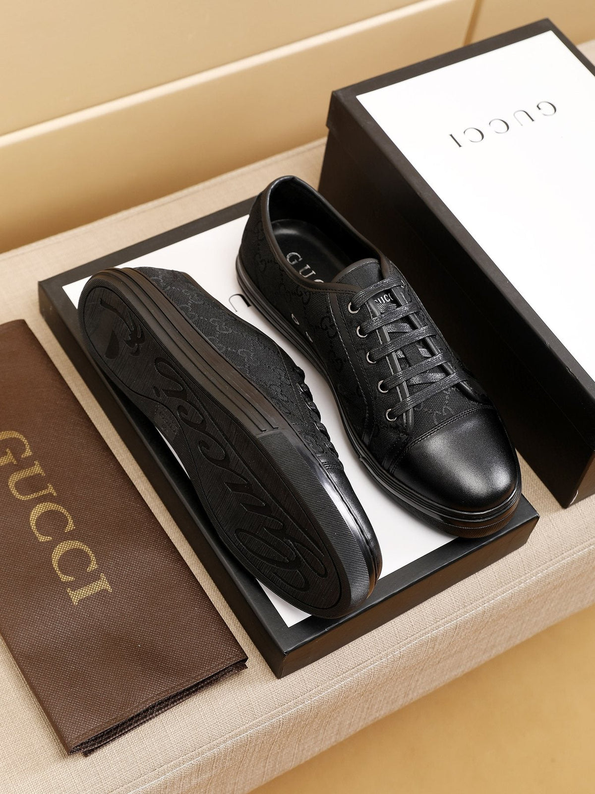 Gucci Men's Monogram Low-Top Sneakers - Lace-Up Closure