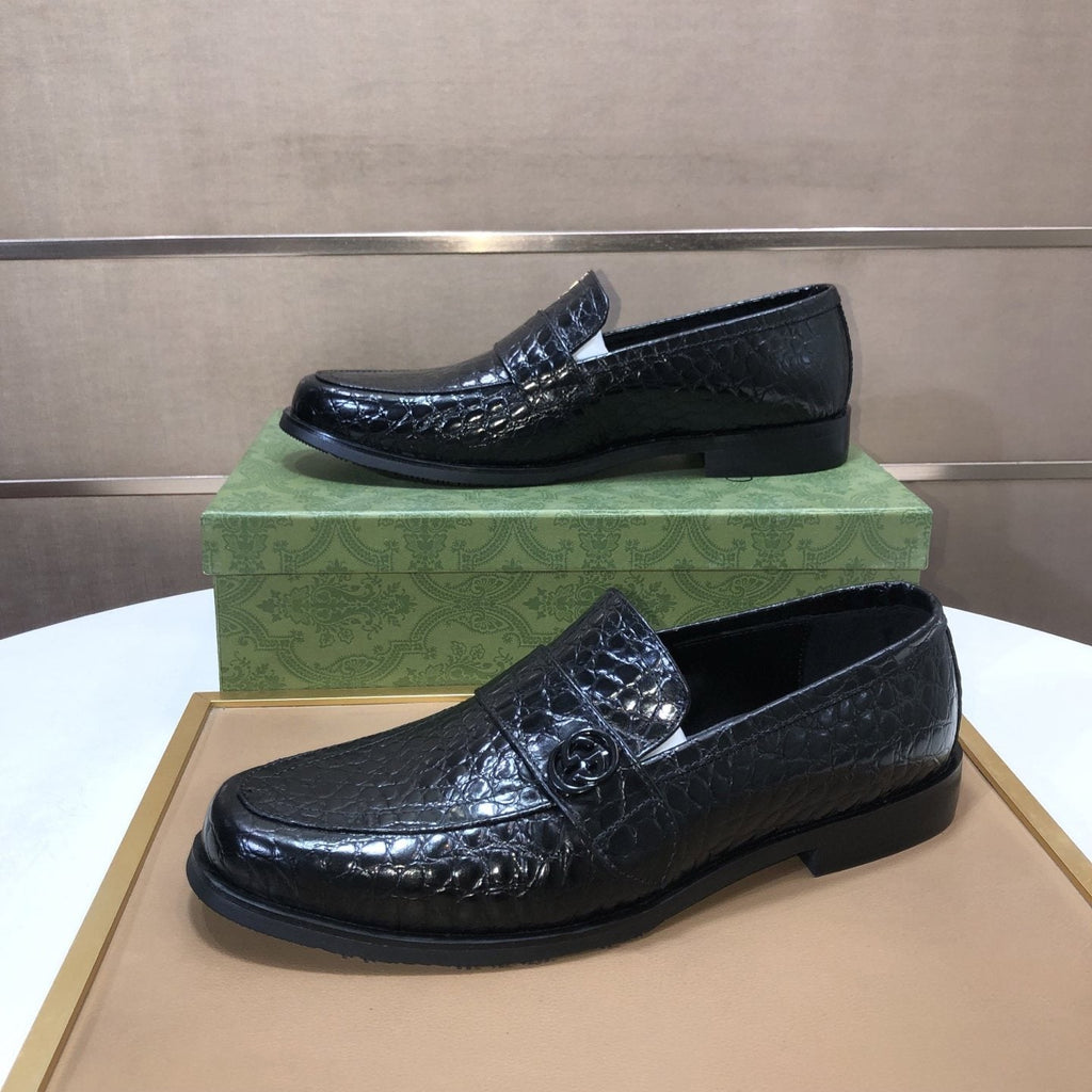 Gucci Black Textured Loafers