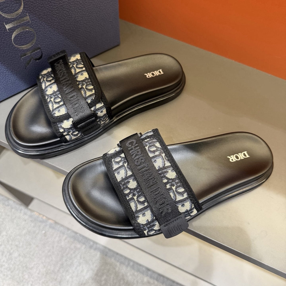 Dior Logo Strap Slide Sandals - Molded Footbed