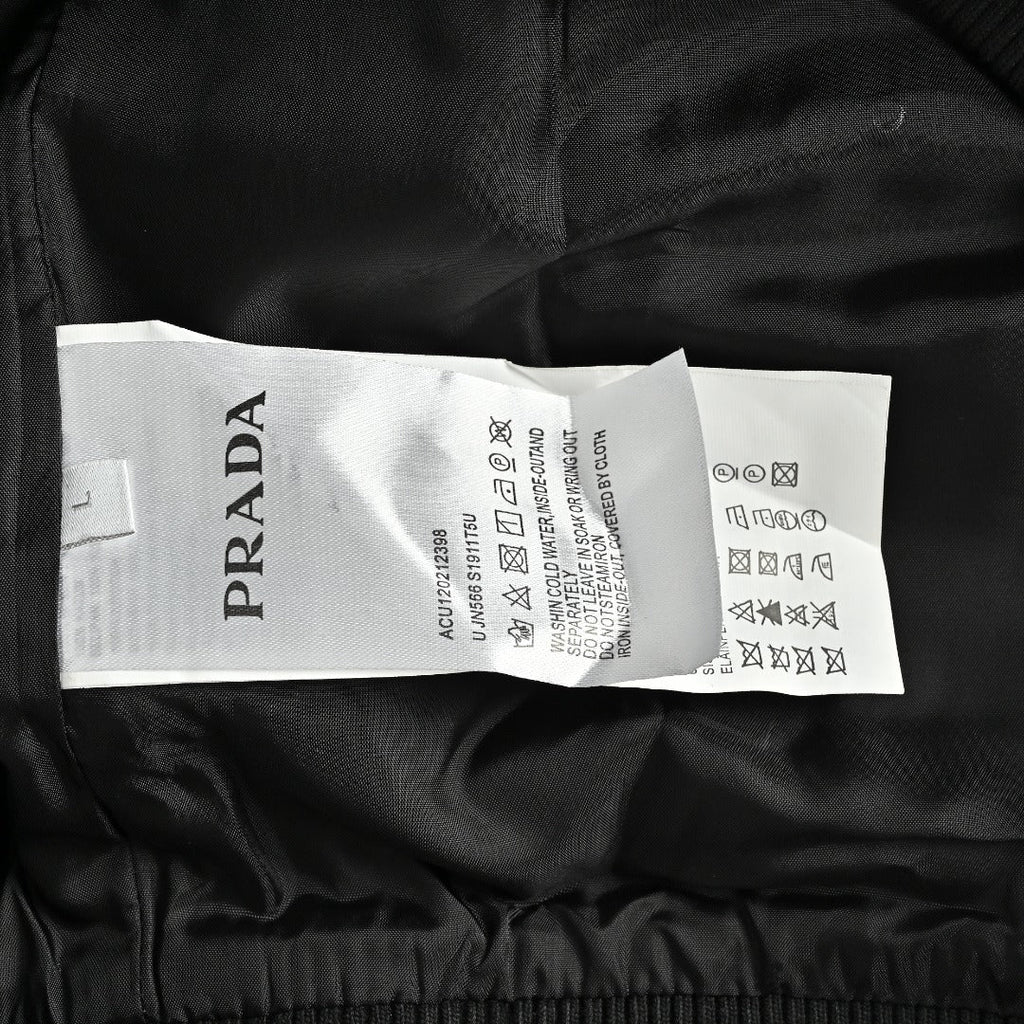 Prada Triangle Logo Leather Sleeve Varsity Baseball Jacket Black